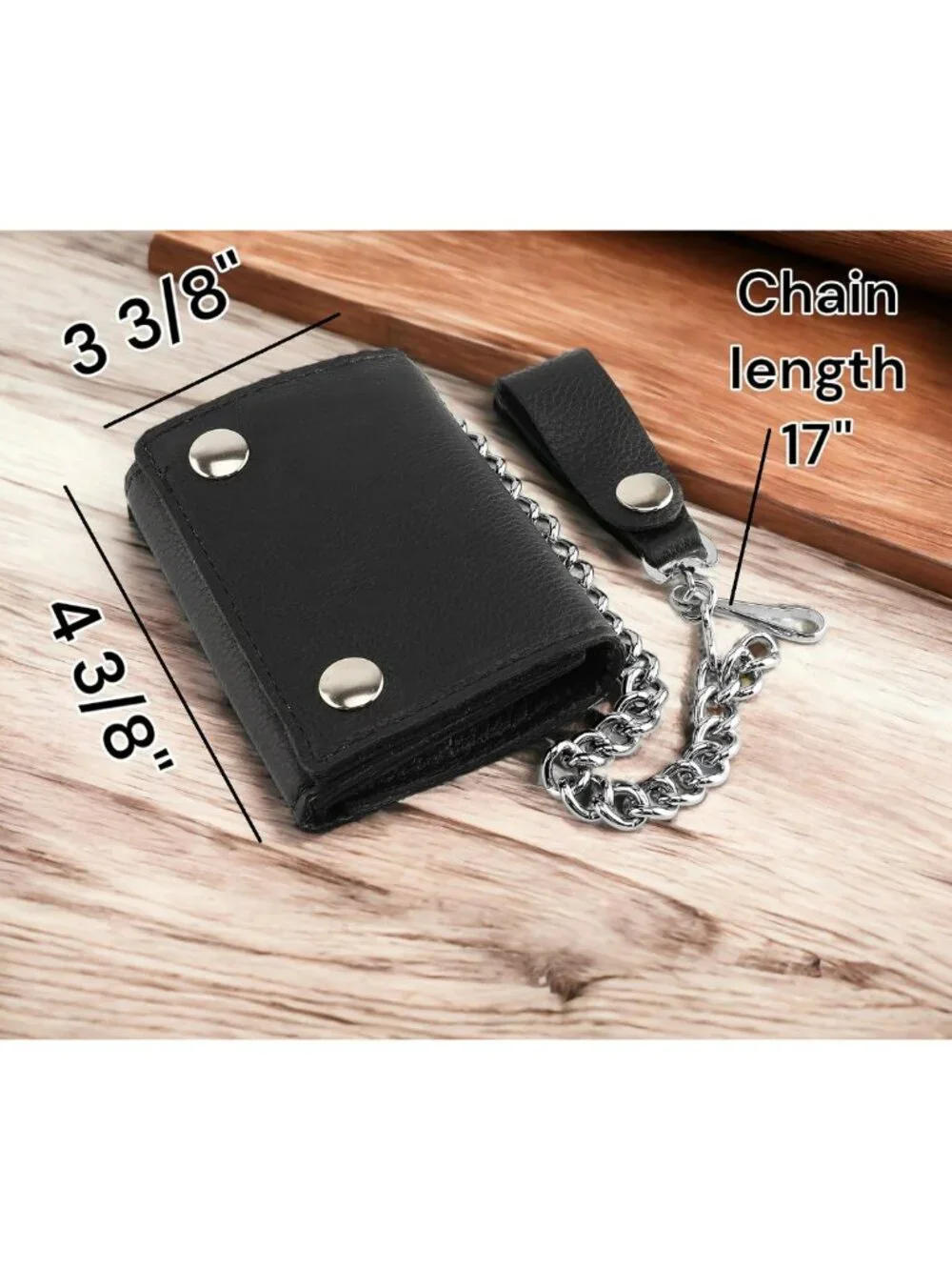 Vintage Biker Cowhide Leather Wallet with RFID Blocking & Steel Chain, Snap